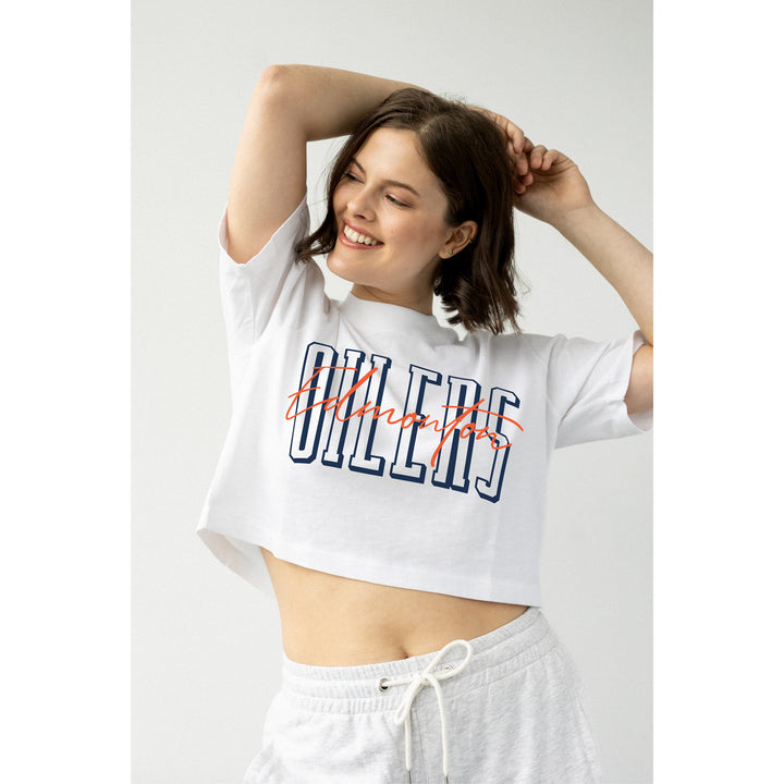 Edmonton Oilers Women's Line Change White Elevated Cropped T-Shirt