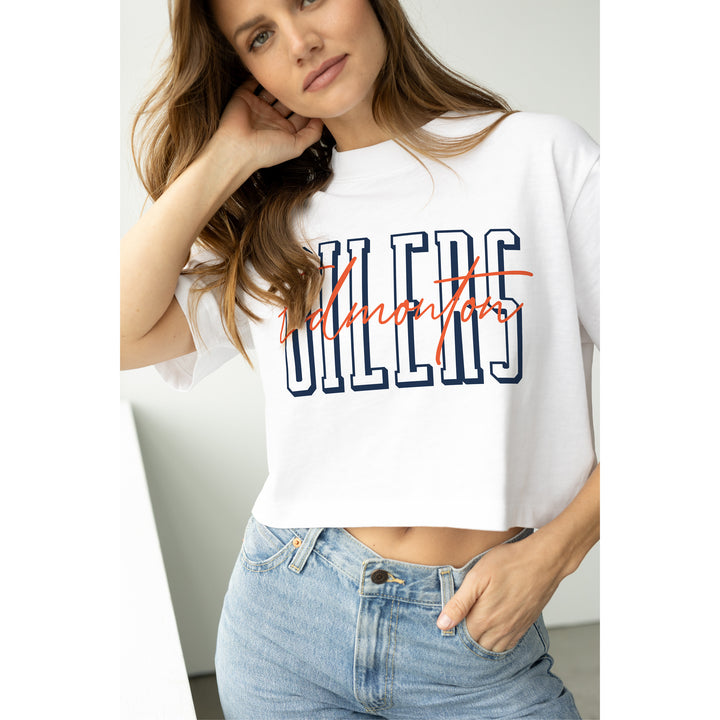 Edmonton Oilers Women's Line Change White Elevated Cropped T-Shirt