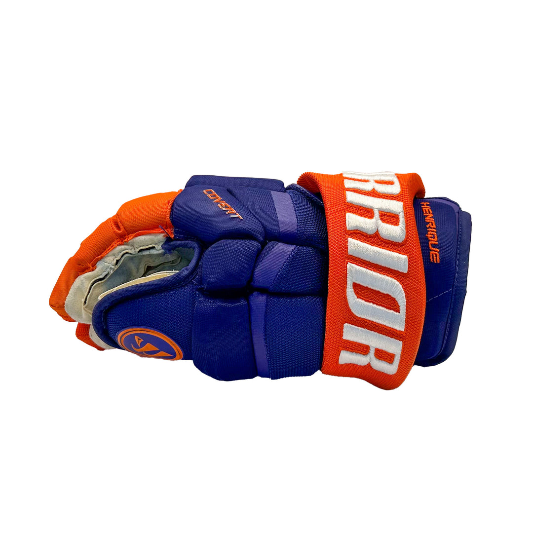 Adam Henrique Edmonton Oilers Signed Practice Worn 2024-25 Warrior Royal Hockey Gloves #22809