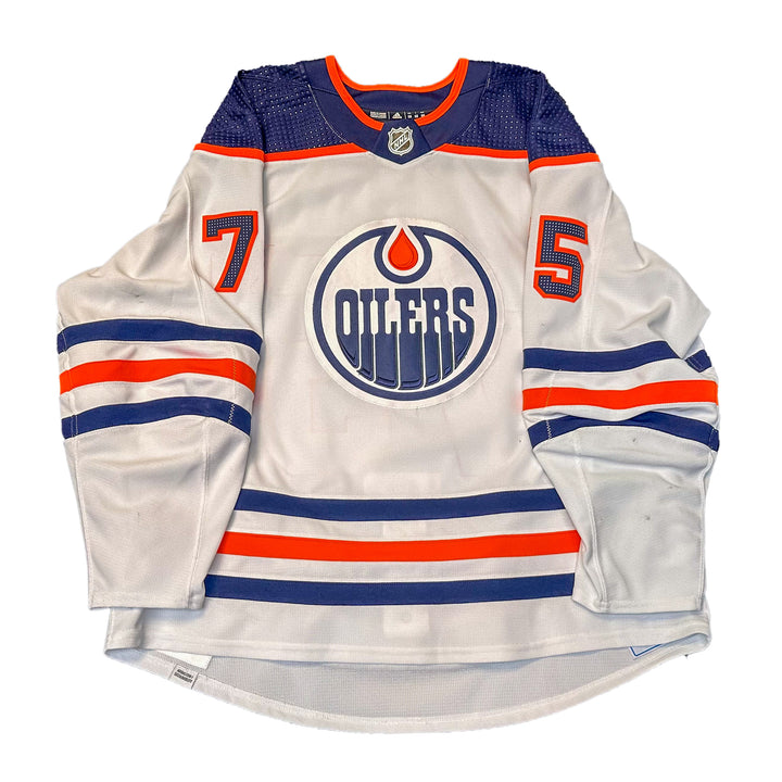 Evan Bouchard Edmonton Oilers Game Worn Jersey - 2021-22 White Set #1 - U05737