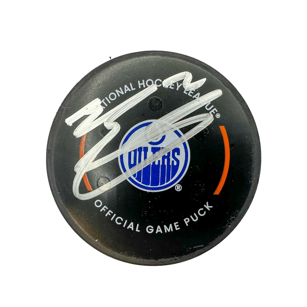 Evan Bouchard Edmonton Oilers Autographed Goal Puck - Dec. 8/2023 vs Minnesota Wild #24225