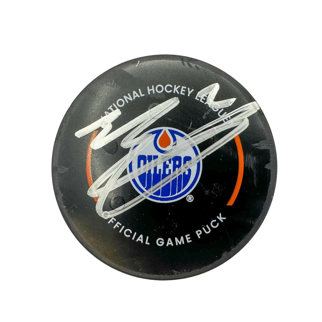 Evan Bouchard Edmonton Oilers Autographed Goal Puck - Dec. 8/2023 vs Minnesota Wild #24228