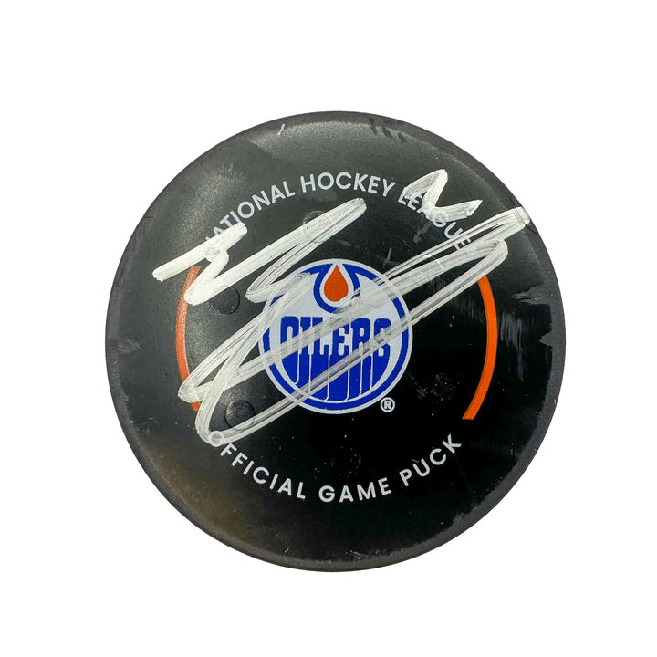 Evan Bouchard Edmonton Oilers Autographed Goal Puck - Dec. 8/2023 vs Minnesota Wild #24228