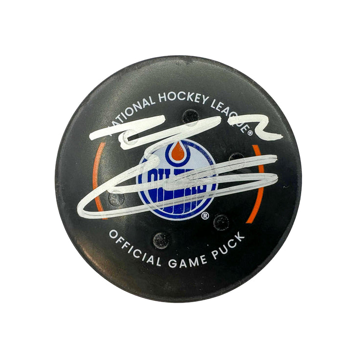 Evan Bouchard Edmonton Oilers Autographed Goal Puck - Feb. 13/2024 vs Detroit Red Wings #24320