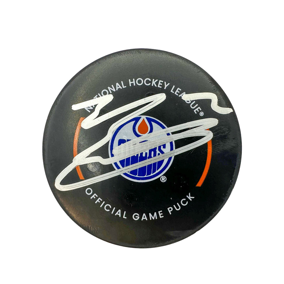 Evan Bouchard Edmonton Oilers Autographed Goal Puck - Feb. 26/2024 vs Los Angeles Kings #24374