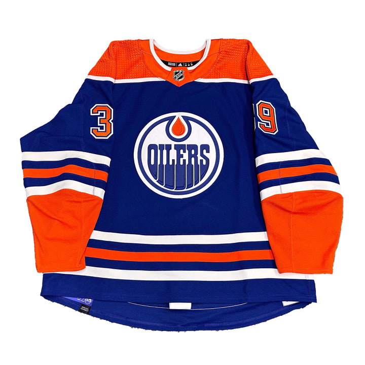 Sam Carrick Edmonton Oilers Game Worn Jersey - 2023-24 Playoffs Royal Blue Set #2 - B00590