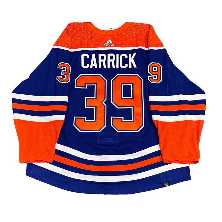 Sam Carrick Edmonton Oilers Game Worn Jersey - 2023-24 Playoffs Royal Blue Set #2 - B00590