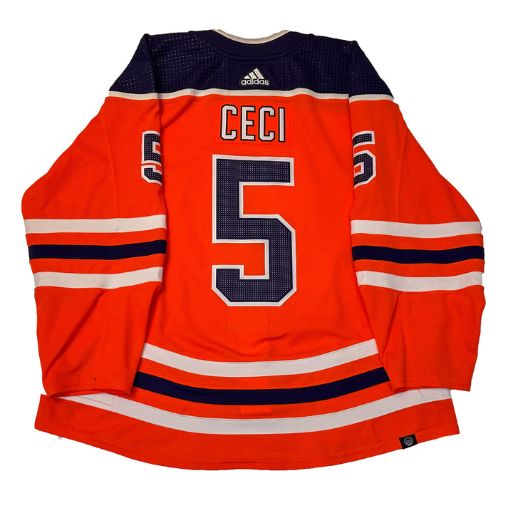 Cody Ceci Edmonton Oilers Game Worn Jersey - 2021-22 Orange Set #1 - U05701