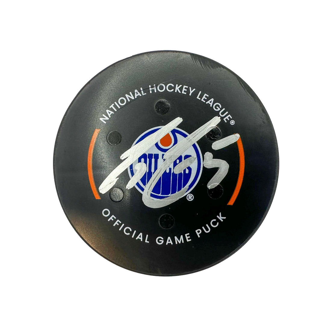 Cody Ceci Edmonton Oilers Autographed Goal Puck - Mar. 28/2024 vs Los Angeles Kings #24550