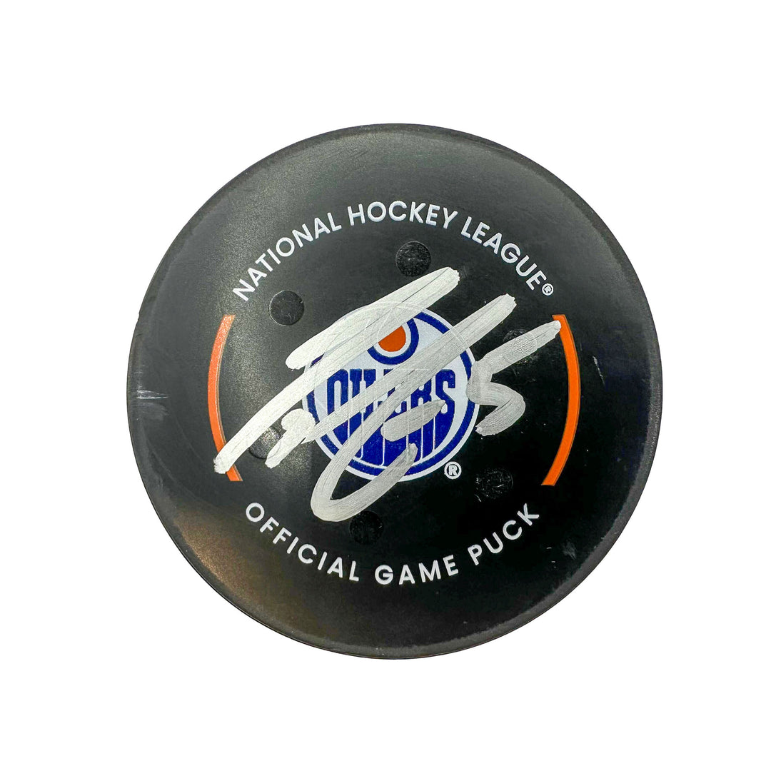 Cody Ceci Edmonton Oilers Autographed Goal Puck - Apr. 15/2024 vs San Jose Sharks #24573