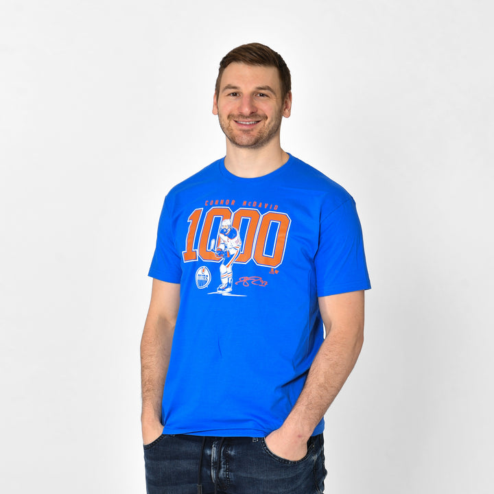 Connor McDavid Edmonton Oilers "1,000 Career NHL Points" Blue T-Shirt