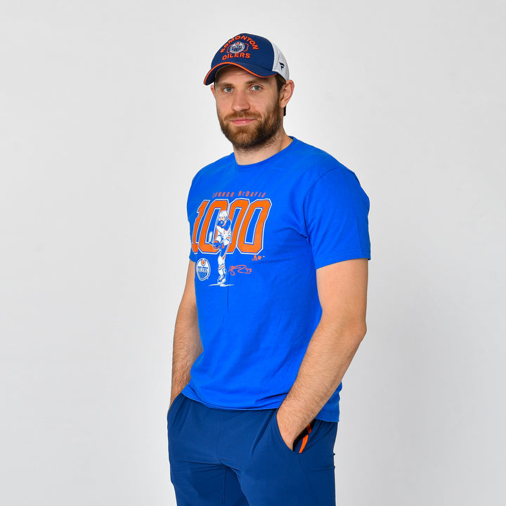 Connor McDavid Edmonton Oilers "1,000 Career NHL Points" Blue T-Shirt