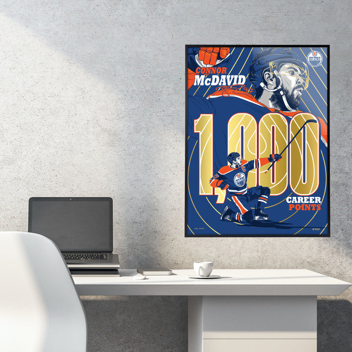 Connor McDavid Edmonton Oilers 1,000 Career NHL Points Milestone 18" x 24" Gold Foil Serigraph Print LE /300