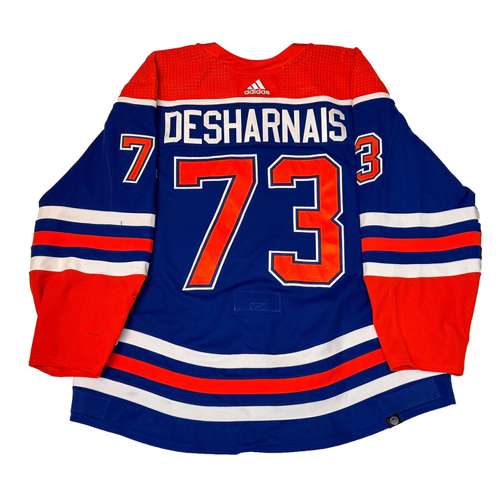 Vincent Desharnais Edmonton Oilers Game Worn Jersey - 2023-24 Playoffs Royal Blue Set #1 - B00539