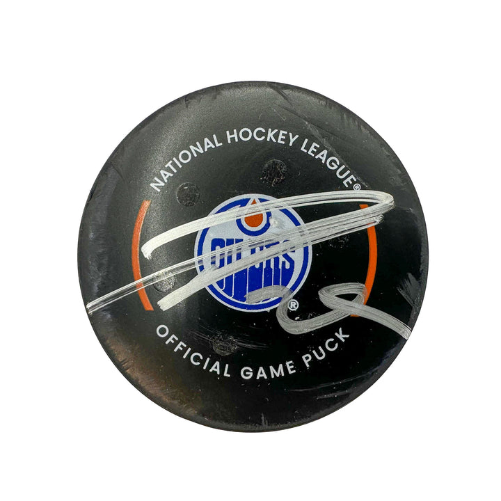 Leon Draisaitl Edmonton Oilers Autographed Goal Puck - Dec. 8/2023 vs Minnesota Wild #24227