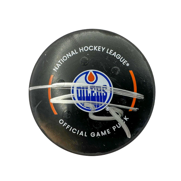 Leon Draisaitl Edmonton Oilers Autographed Goal Puck - Dec. 12/2023 vs Chicago Blackhawks #24244