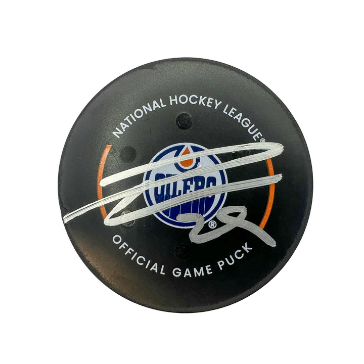 Leon Draisaitl Edmonton Oilers Autographed Playoff Goal Puck - May. 14/2024 vs Vancouver Canucks #24590