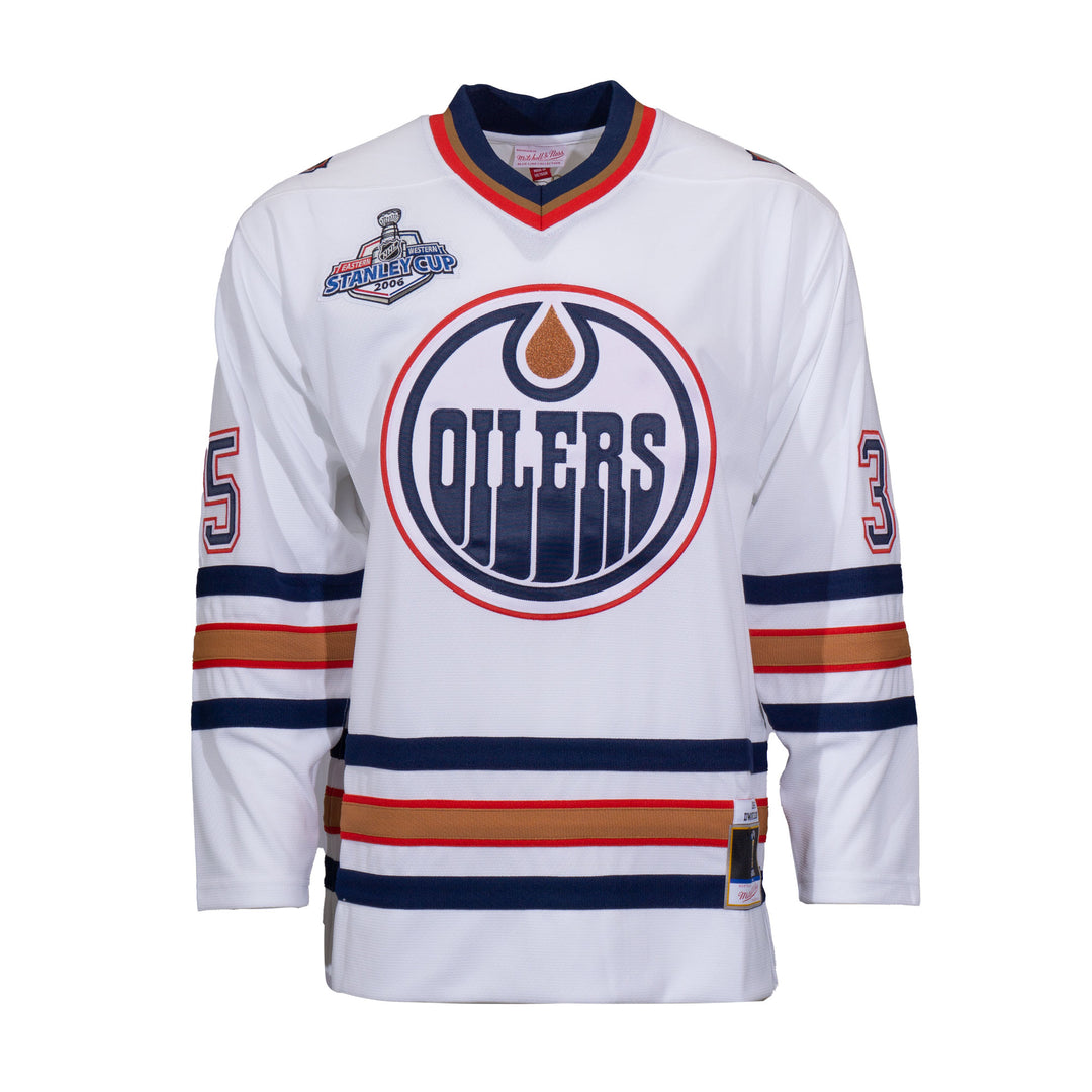 Dwayne Roloson Edmonton Oilers Mitchell & Ness 2005-06 Blue Line Retro White Jersey