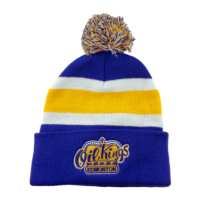 Edmonton Oil Kings Youth American Needle Blue & Youth Striped Toque w/ Pom