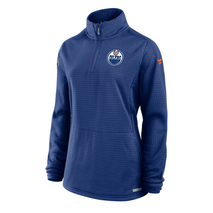 Edmonton Oilers 2024-25 Women's Fanatics Authentic Pro Blue Rink Half-Zip Sweatshirt