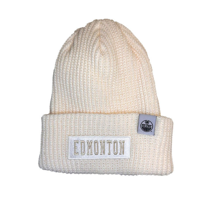 Edmonton Oilers CCM White Unbleached High Cuff Toque/Beanie