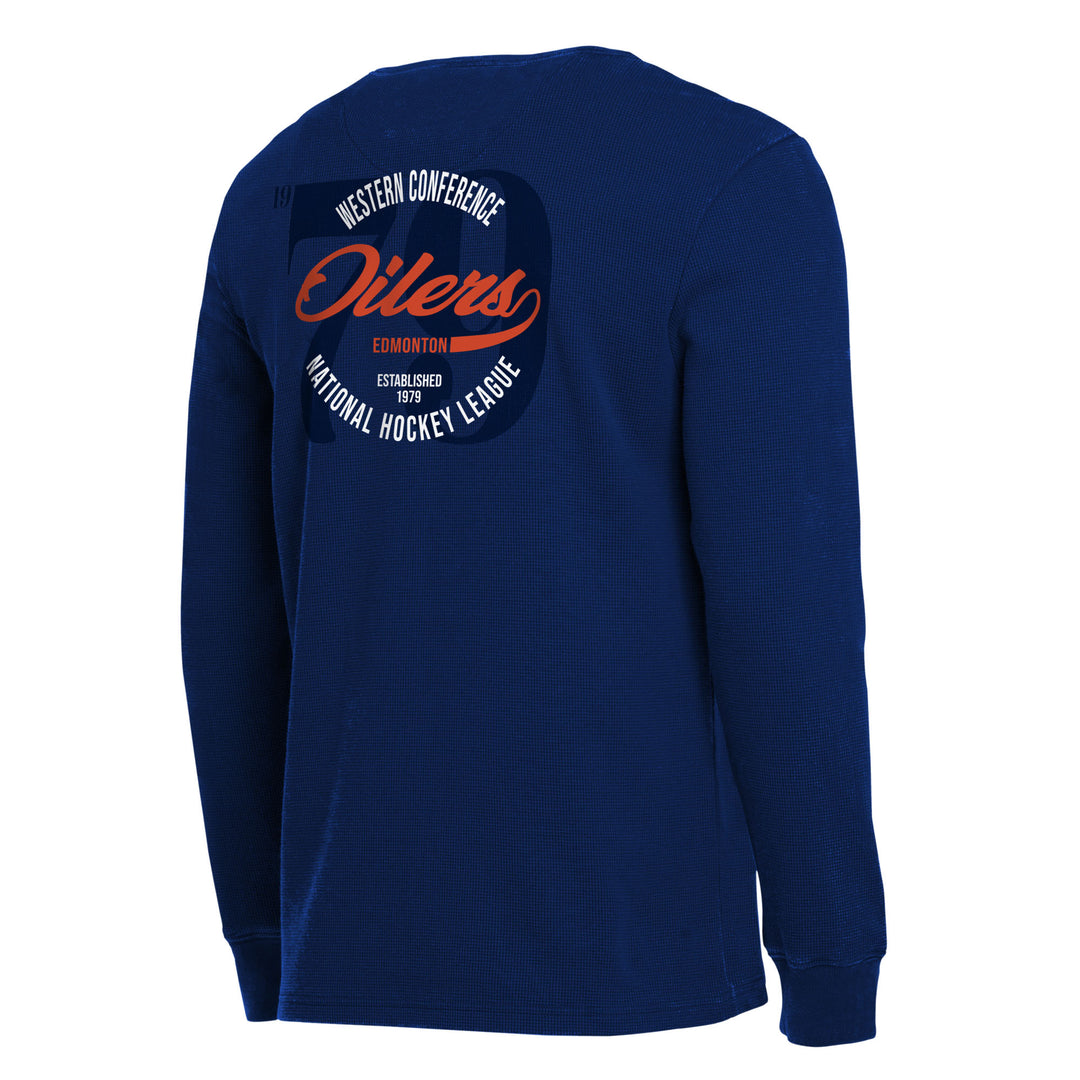 Edmonton Oilers Darius Rucker Washed Waffle Long Sleeve Blue T-Shirt