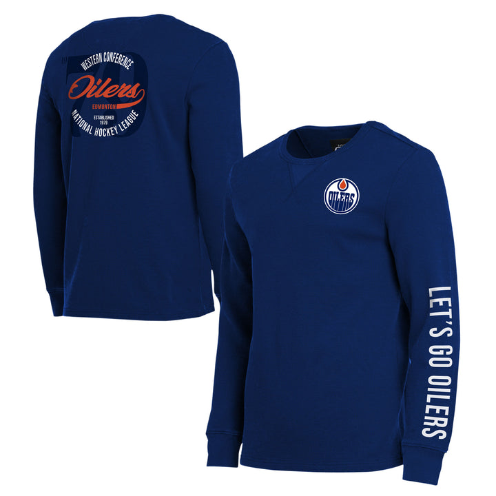 Edmonton Oilers Darius Rucker Washed Waffle Long Sleeve Blue T-Shirt