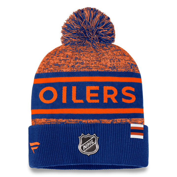 Edmonton Oilers Fanatics Authentic Pro Rink Blue & Orange Cuffed Yarn Toque W/ Pom