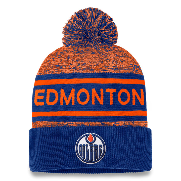 Edmonton Oilers Fanatics Authentic Pro Rink Blue & Orange Cuffed Yarn Toque W/ Pom