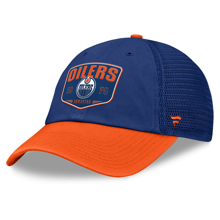 Edmonton Oilers Fanatics Fundamental One-Timer Blue Trucker Snapback Hat