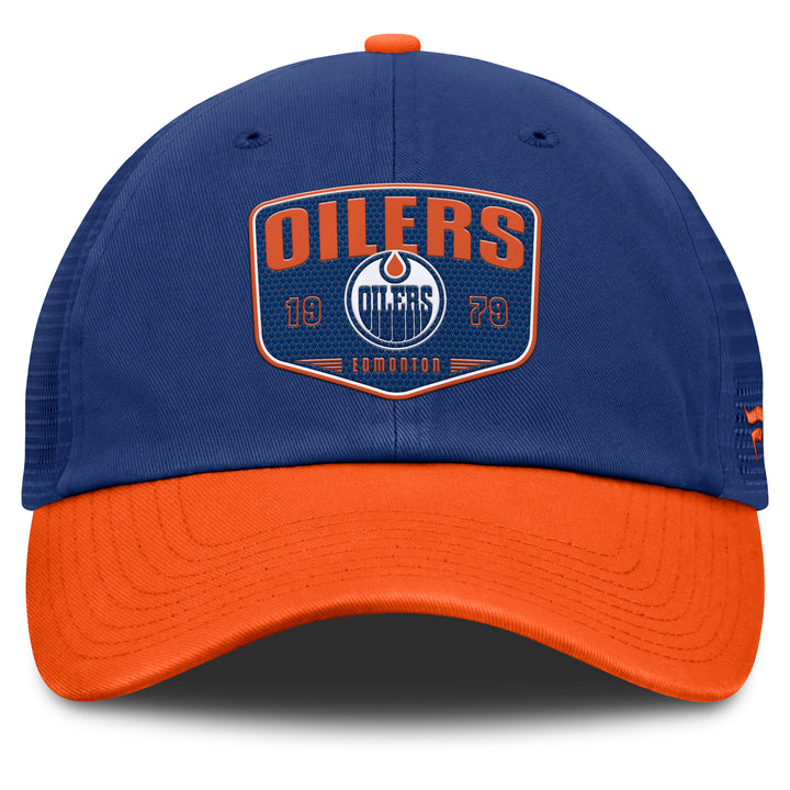 Edmonton Oilers Fanatics Fundamental One-Timer Blue Trucker Snapback Hat