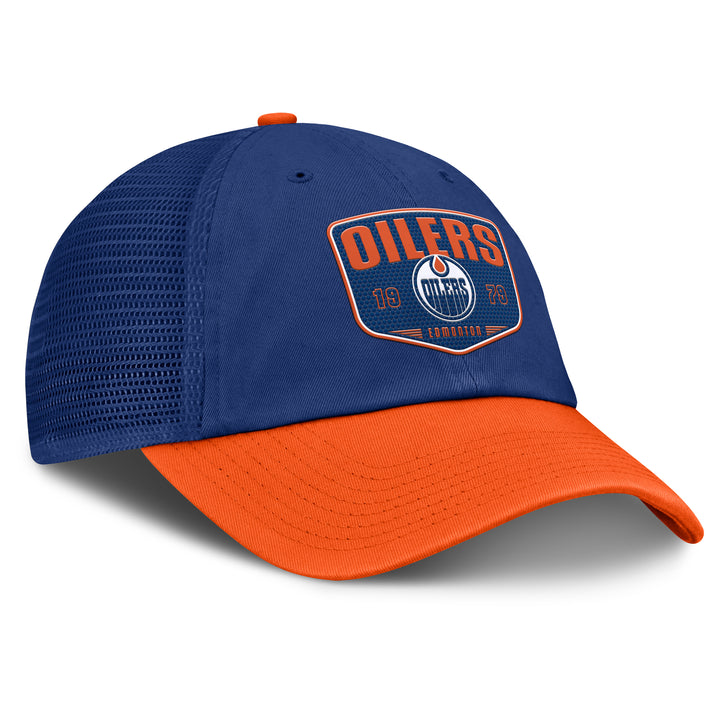 Edmonton Oilers Fanatics Fundamental One-Timer Blue Trucker Snapback Hat