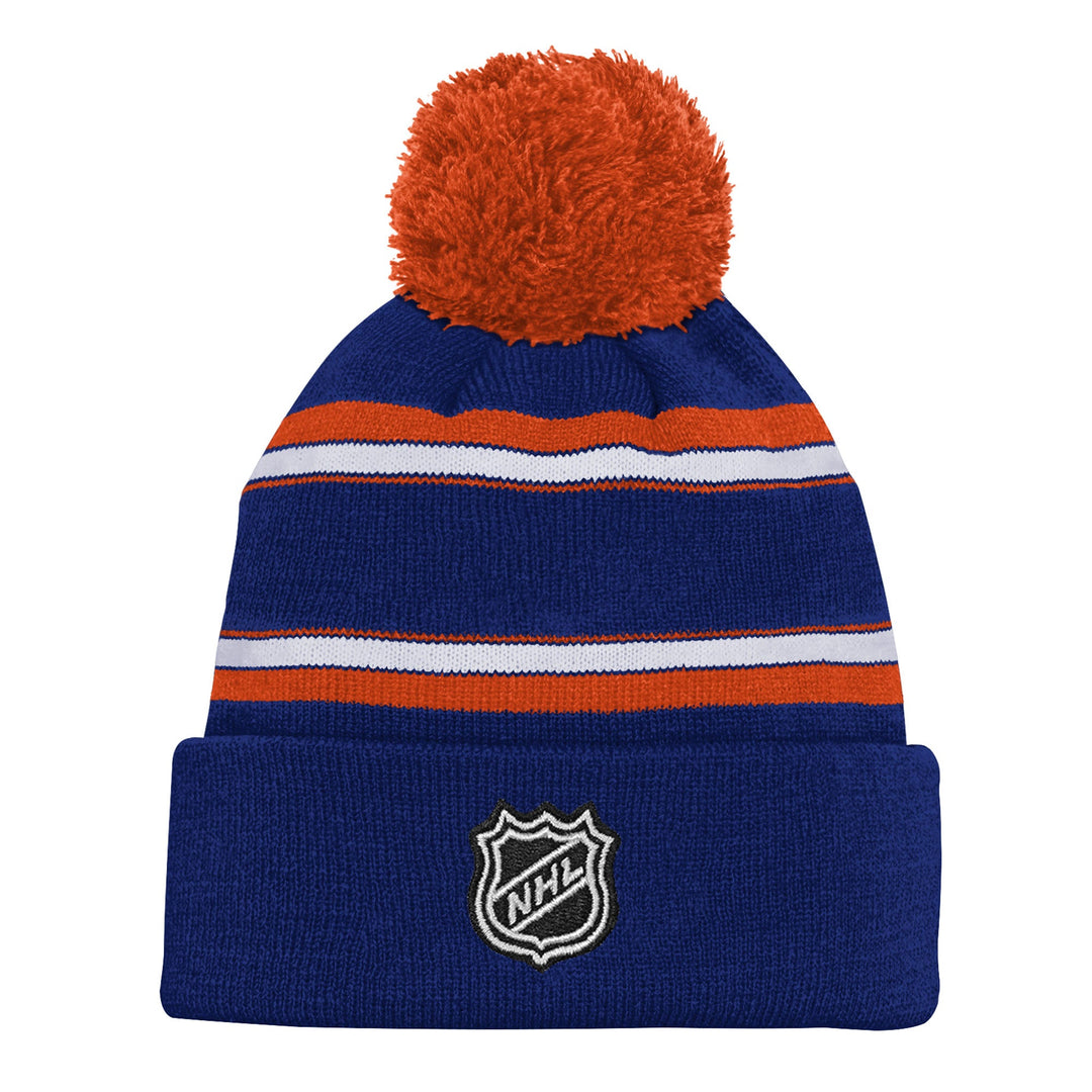 Edmonton Oilers Kids Outerstuff Blue Jacquard Cuffed Knit Toque w/ Pom