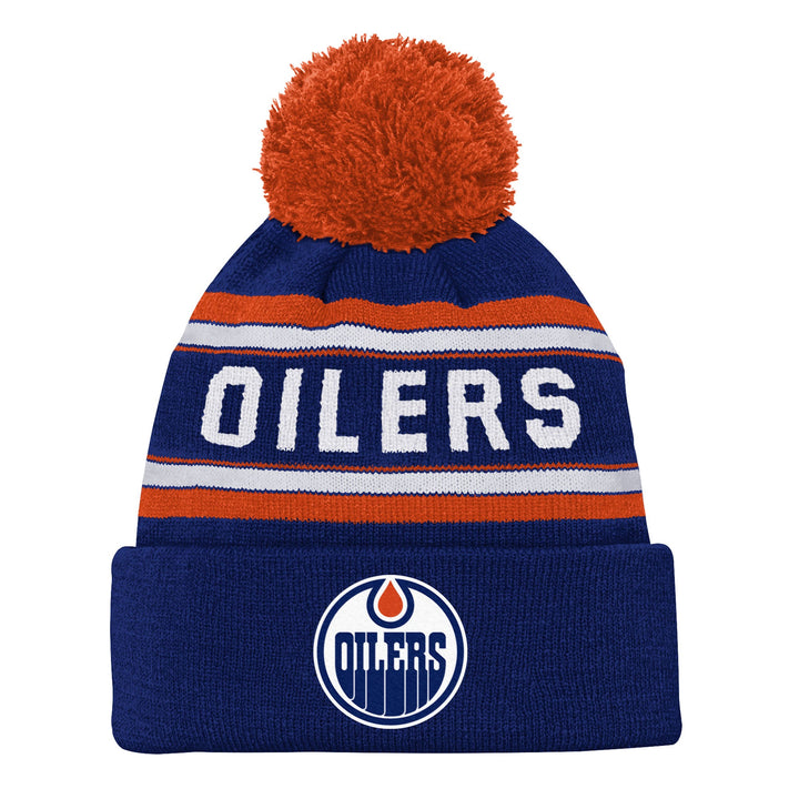 Edmonton Oilers Kids Outerstuff Blue Jacquard Cuffed Knit Toque w/ Pom