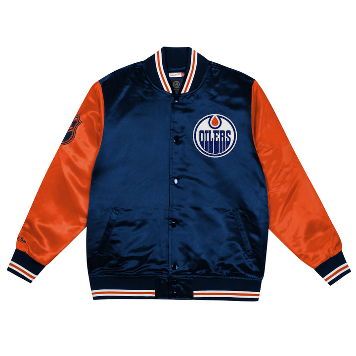 Edmonton Oilers Kids Mitchell & Ness Blue & Orange Prime Time Satin Jacket