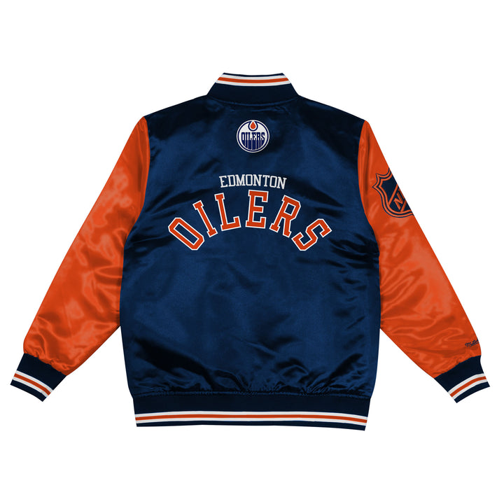 Edmonton Oilers Kids Mitchell & Ness Blue & Orange Prime Time Satin Jacket