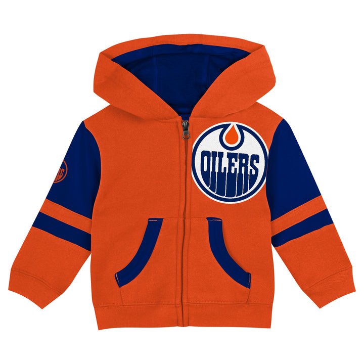 Edmonton Oilers Kids Outerstuff Faceoff Orange Full-Zip Hoodie