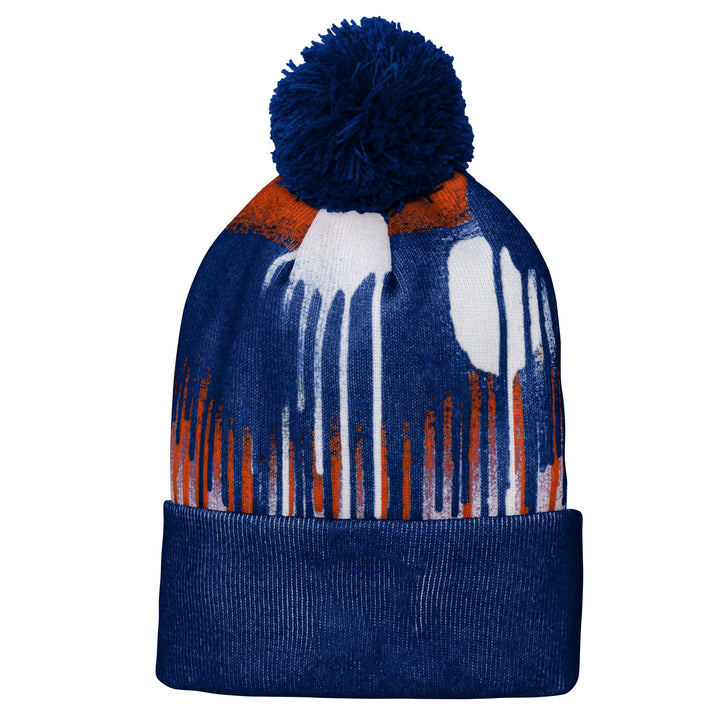 Edmonton Oilers Kids Outerstuff Navy & Orange Paint Splatter Cuffed Knit Toque w/ Pom