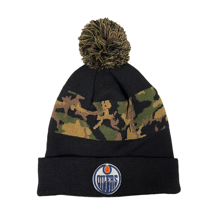 Edmonton Oilers Mitchell & Ness Camo & Black Knit Cuffed Toque W/Pom