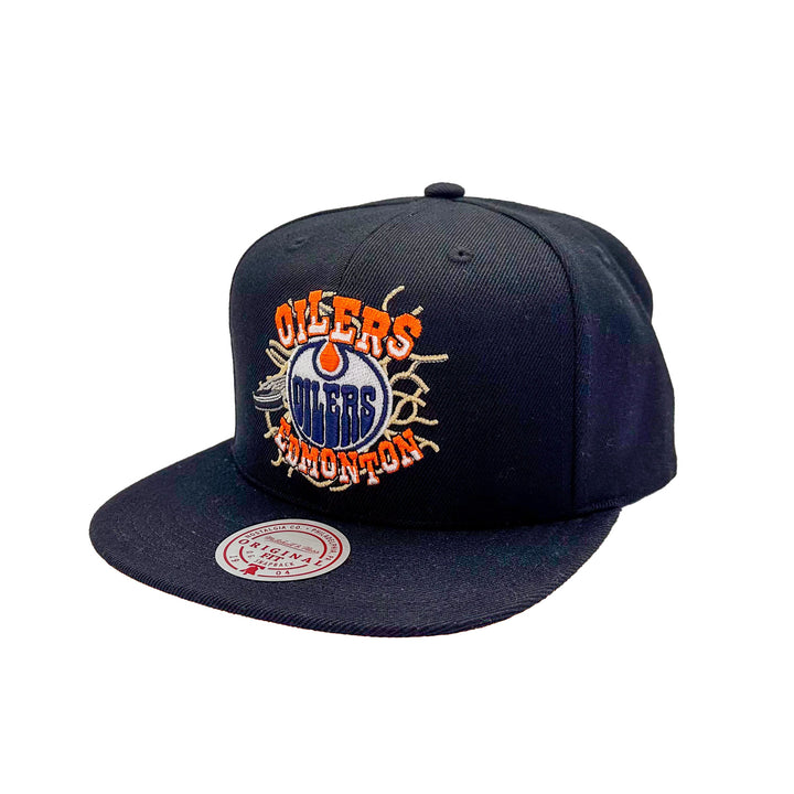 Edmonton Oilers Mitchell & Ness Black Net Graphic Snapback Hat