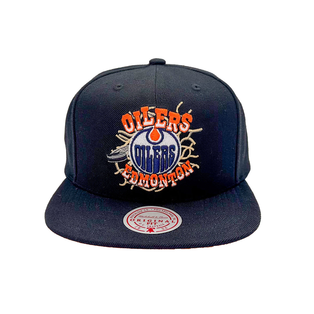 Edmonton Oilers Mitchell & Ness Black Net Graphic Snapback Hat