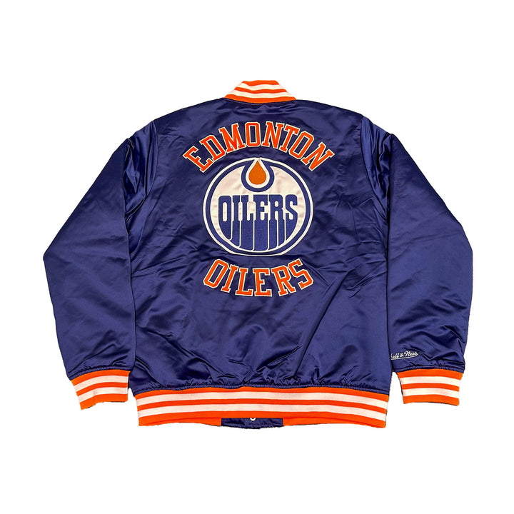 Edmonton Oilers Mitchell & Ness Navy Heavyweight Satin Bomber Jacket