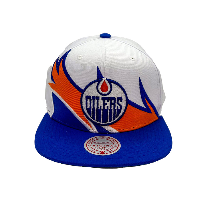 Edmonton Oilers Mitchell & Ness White & Blue Wave Runner Snapback Hat