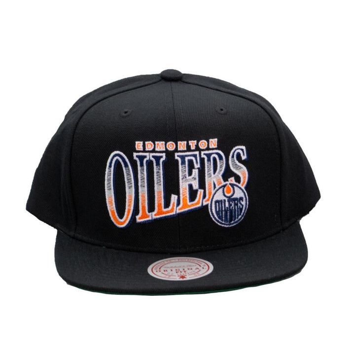 Edmonton Oilers Mitchell & Ness Black Line Work Snapback Hat