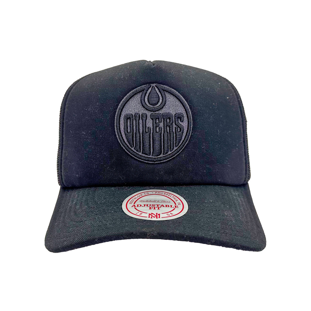 Edmonton Oilers Mitchell & Ness Black Side Note Trucker Adjustable Snapback Hat