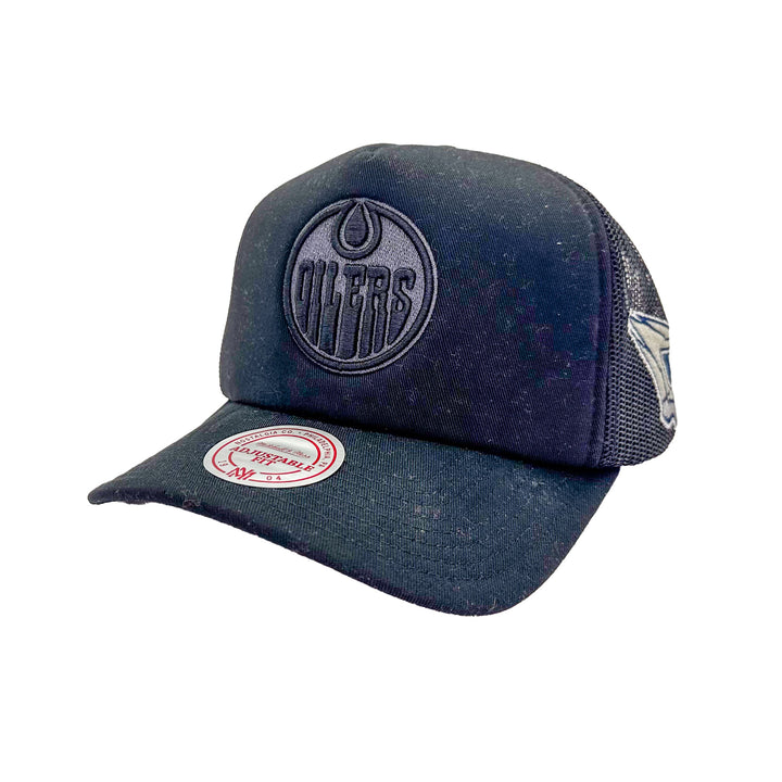 Edmonton Oilers Mitchell & Ness Black Side Note Trucker Adjustable Snapback Hat