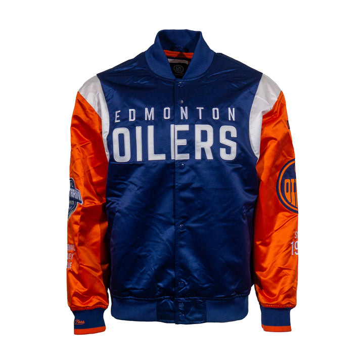 Edmonton Oilers Mitchell & Ness Navy Satin Bomber Jacket