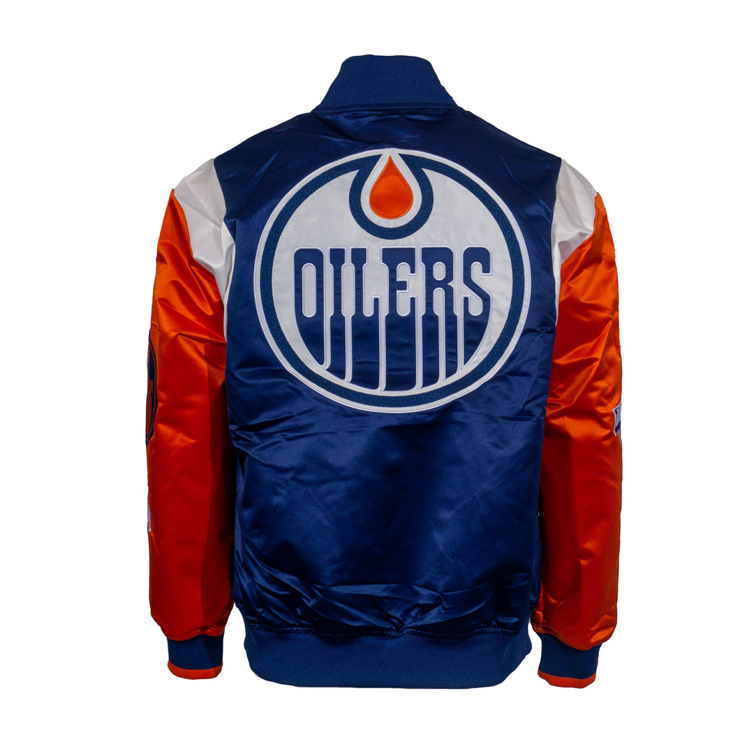 Edmonton Oilers Mitchell & Ness Navy Satin Bomber Jacket