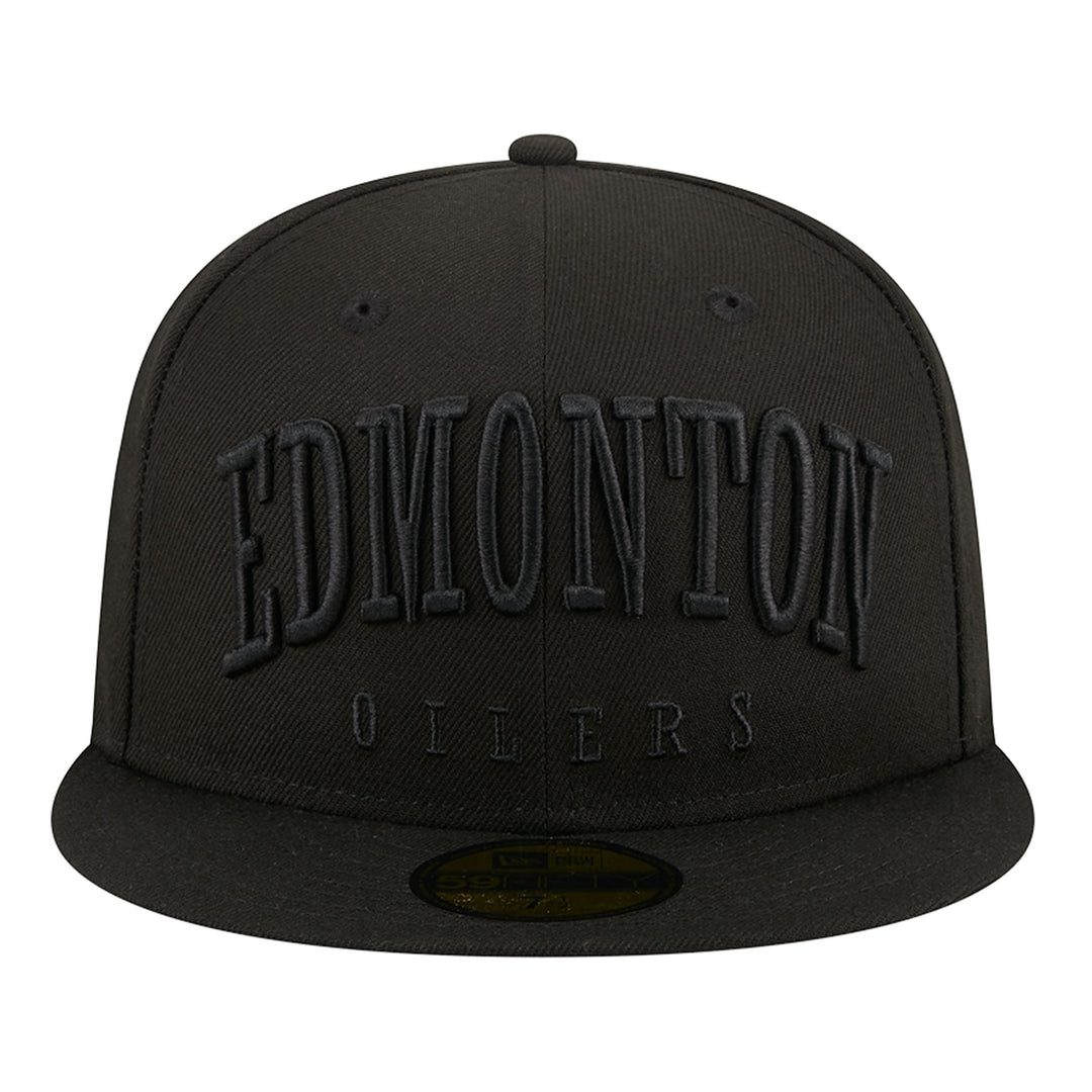 Edmonton Oilers New Era Tonal Text Black 59FIFTY Fitted Logo Hat