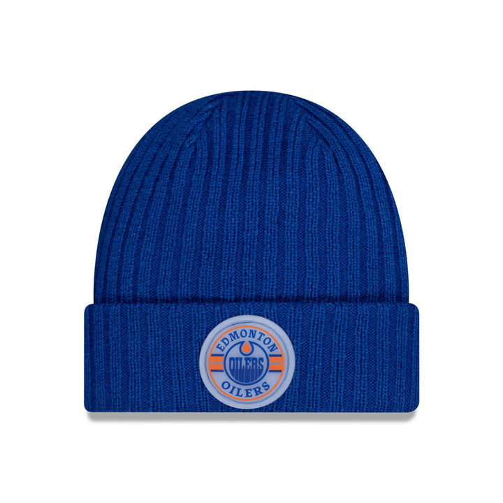 Edmonton Oilers New Era Blue Sport Night Patch Cuffed Knit Toque